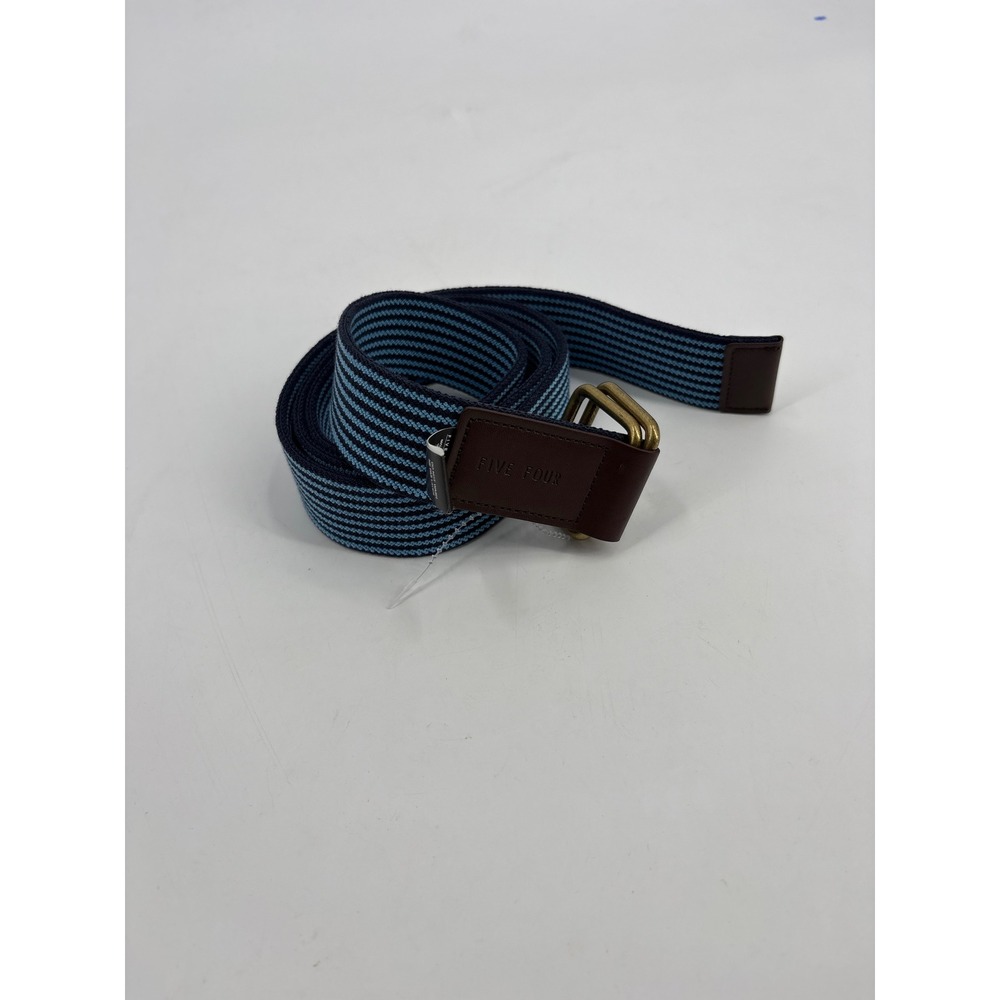 Five Four Mens Striped Web Belt Navy Blue Double D-Ring Buckle Size Large